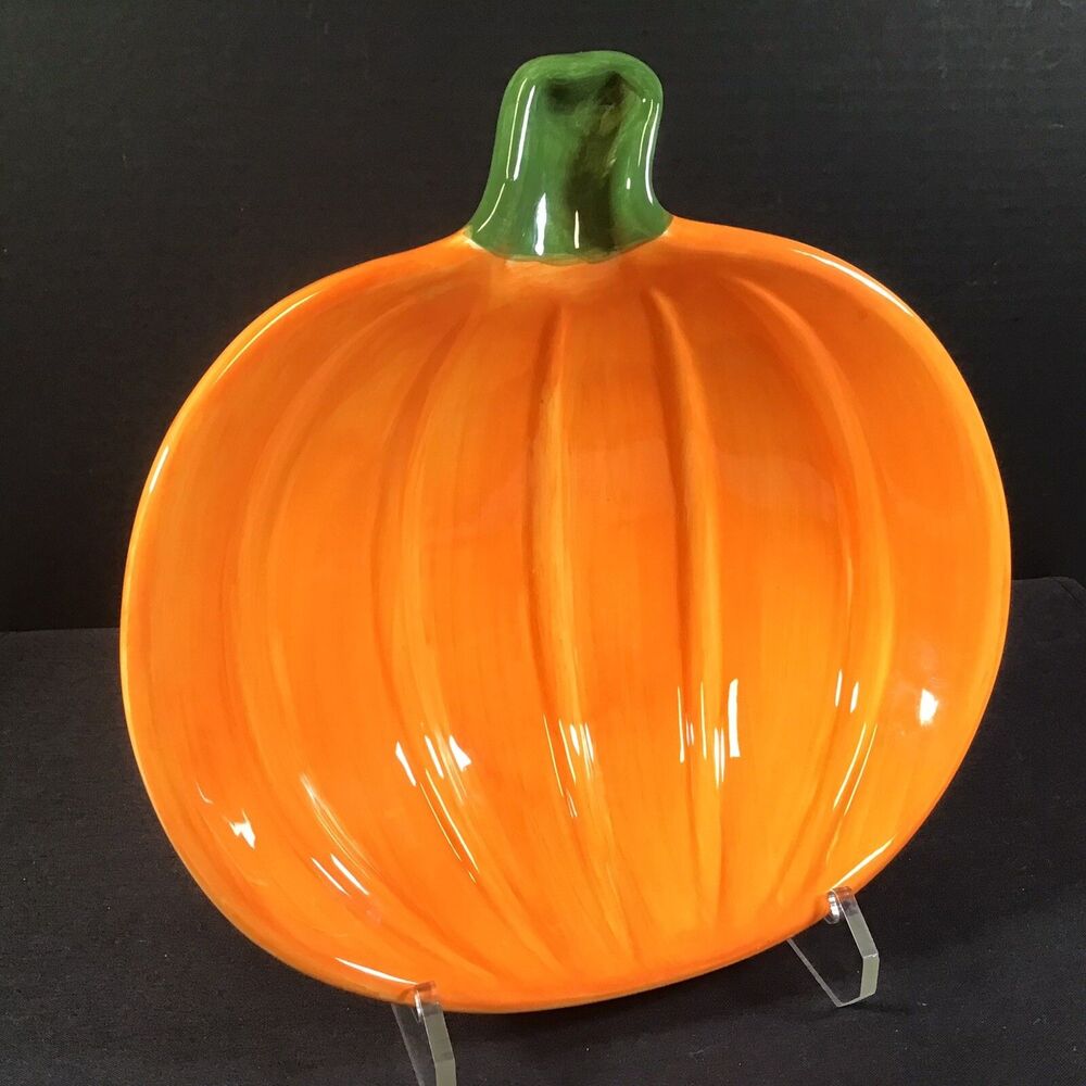 Restoration Hardware 2003 Orange Pumpkin Candy Dish Ceramic 10” X 10” Decor